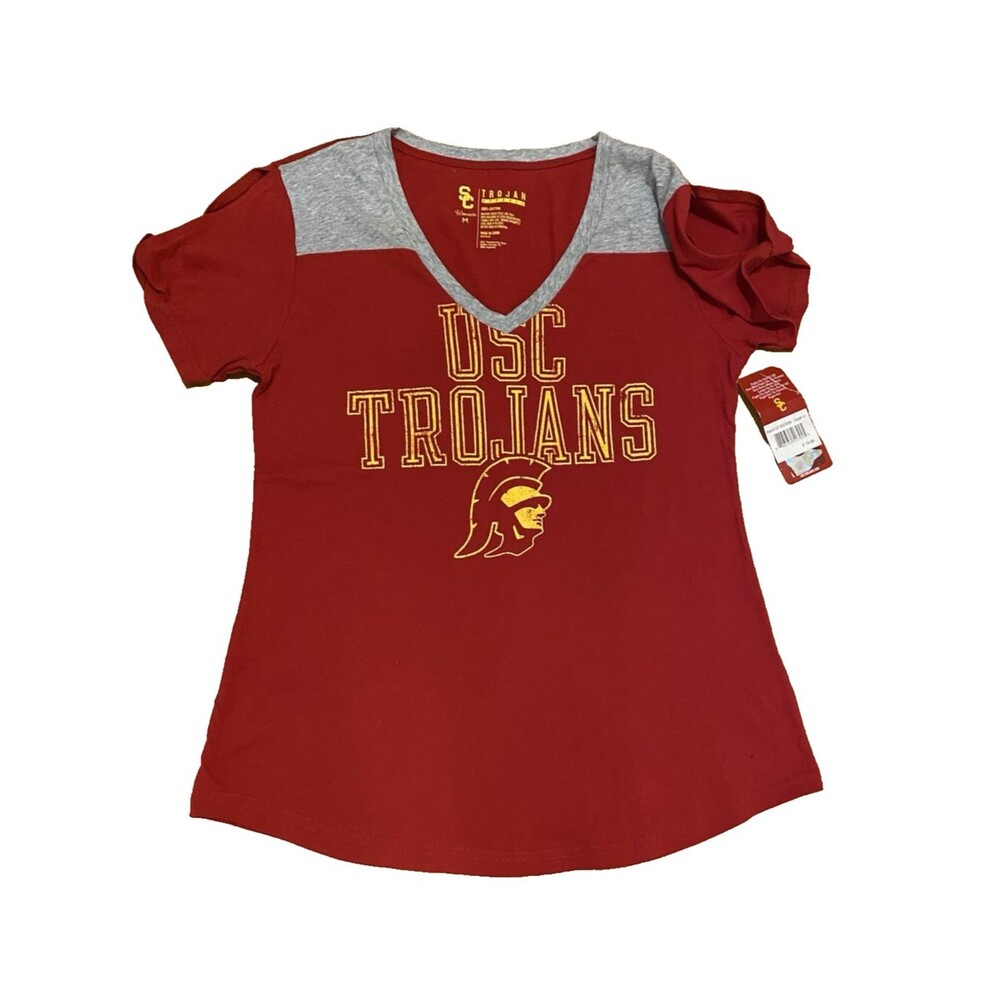 USC Trojans T-Shirt Authentic Apparel SZ Medium Logo V-Neck Short Sleeve NWT